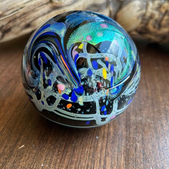 Rollin Karg Signed Dichroic Iridescent Handblown Studio Art Glass Paperweight - Picture 5 of 11